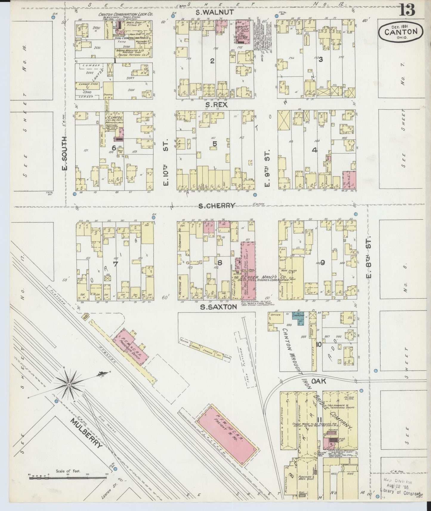 Sanborn Fire Insurance Map from Canton, Stark County, Ohio (1891), Sheet #0013 - Complete Map Set gallery image, historic Sanborn map, vintage wall art, Ohio Ohio