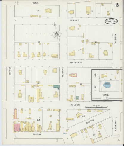 Sanborn Fire Insurance Map from Tolono, Champaign County, Illinois (1893), Sheet #0002 - Complete Map Set gallery image, historic Sanborn map, vintage wall art, Illinois Illinois