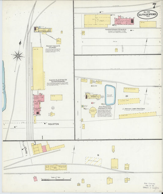 Sanborn Fire Insurance Map from Sulphur Springs, Hopkins County, Texas (1903), Sheet #0007 - Historic Sanborn Fire Insurance Map Print, vintage old map wall art, antique decor, genealogy gift, Texas Texas map