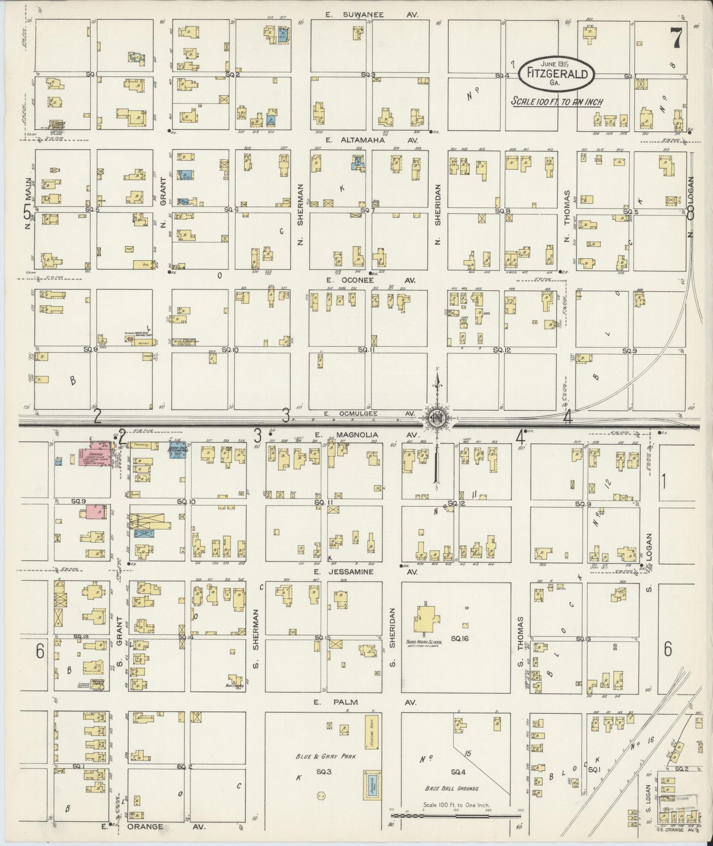 Sanborn Fire Insurance Map from Fitzgerald, Ben Hill County, Georgia (1915), Sheet #0007 - Complete Map Set gallery image, historic Sanborn map, vintage wall art, Georgia Georgia