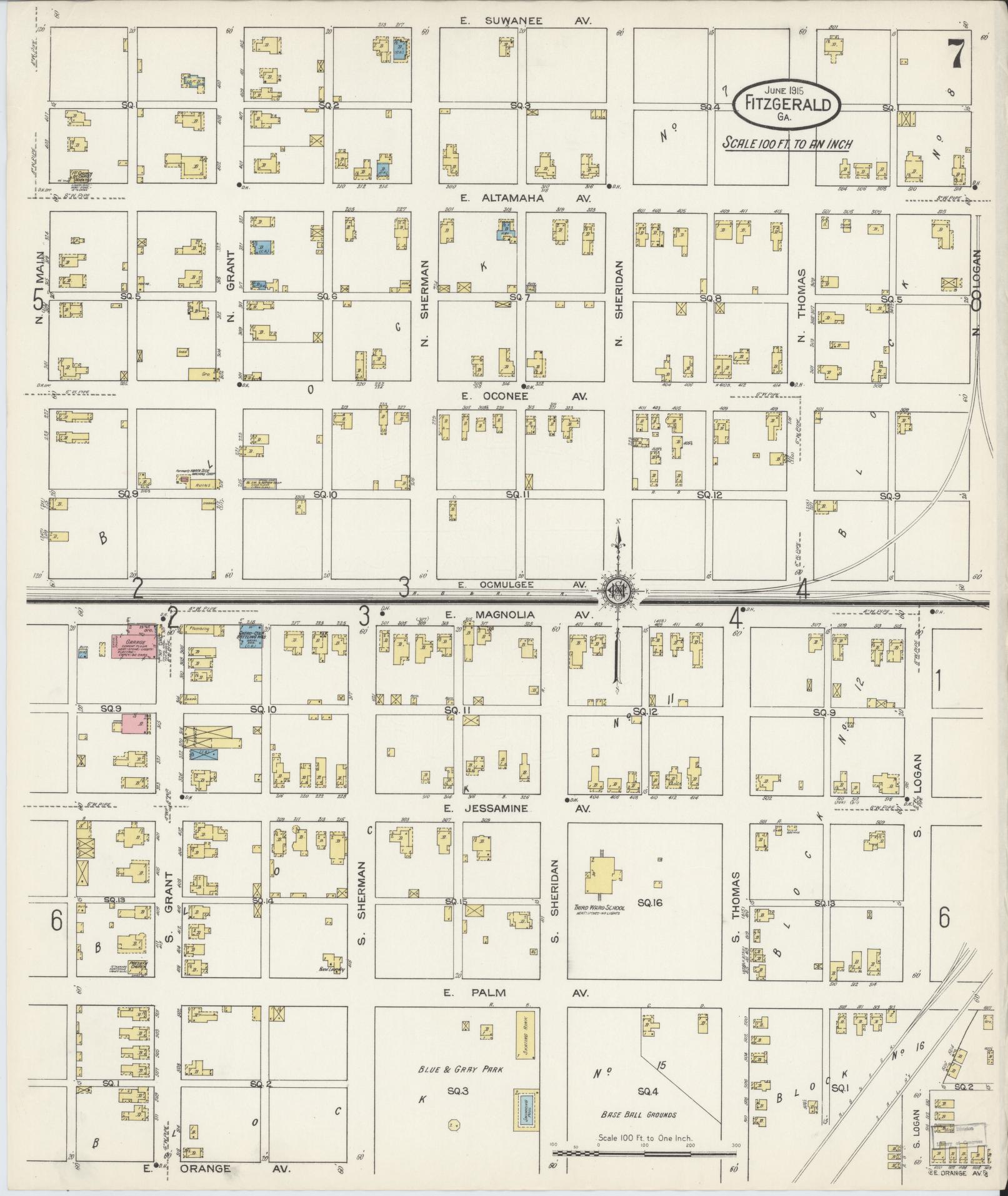 Sanborn Fire Insurance Map from Fitzgerald, Ben Hill County, Georgia (1915), Sheet #0007 - Complete Map Set gallery image, historic Sanborn map, vintage wall art, Georgia Georgia
