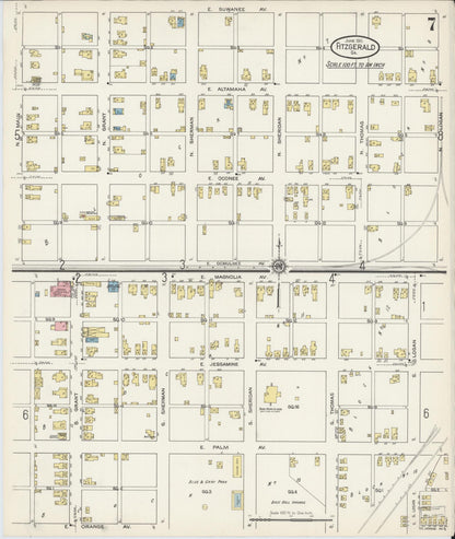 Sanborn Fire Insurance Map from Fitzgerald, Ben Hill County, Georgia (1915), Sheet #0007 - Complete Map Set gallery image, historic Sanborn map, vintage wall art, Georgia Georgia