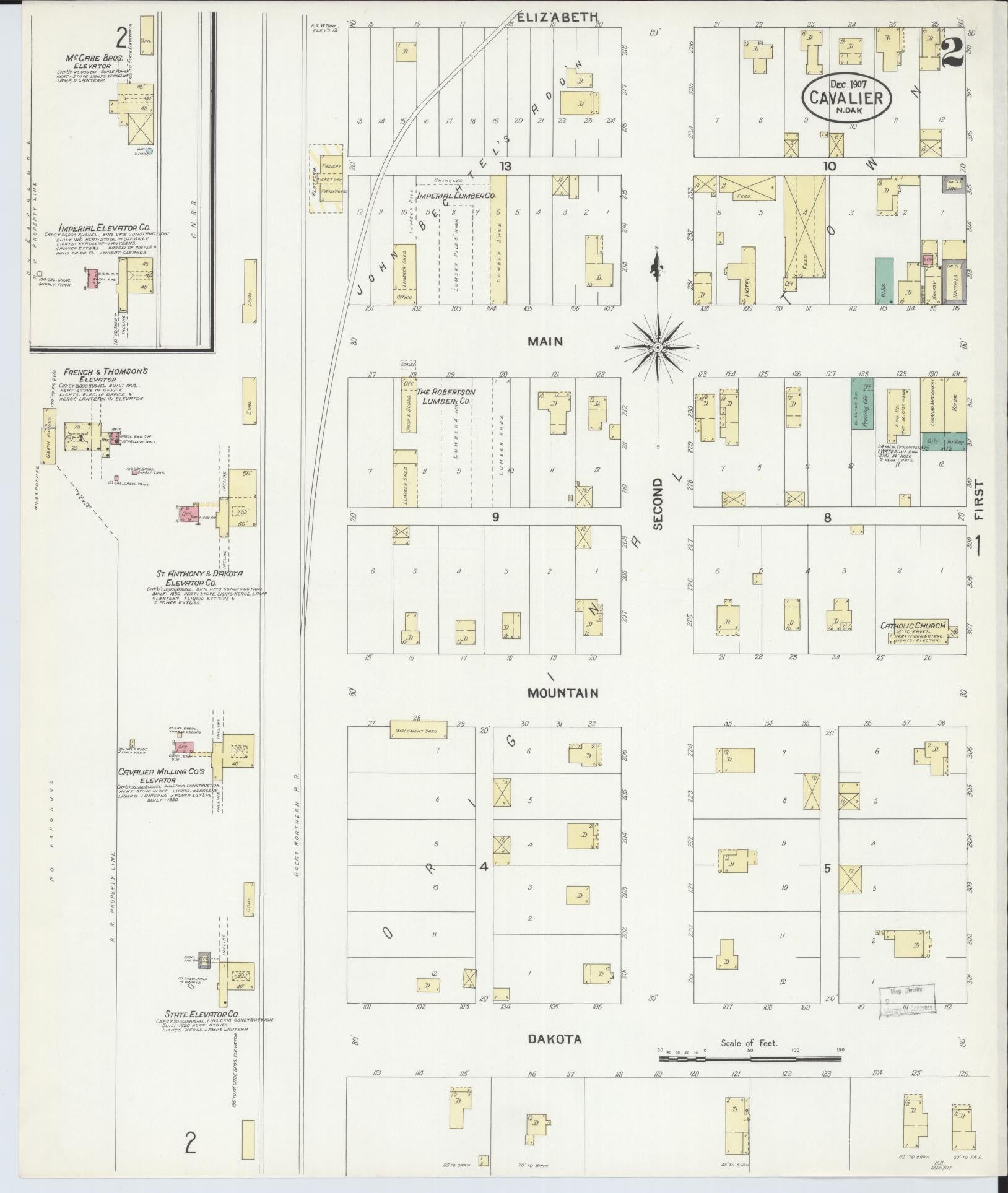 Sanborn Fire Insurance Map from Cavalier, Pembina County, North Dakota (1907), Sheet #0002 - Historic Sanborn Fire Insurance Map Print, vintage old map wall art, antique decor, genealogy gift, North Dakota North Dakota map