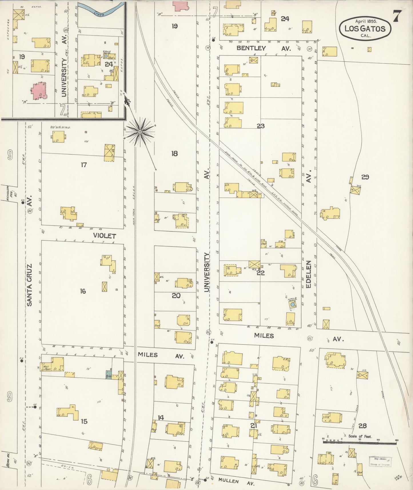 Sanborn Fire Insurance Map from Los Gatos, Santa Clara County, California (1895), Sheet #0007 - Historic Sanborn Fire Insurance Map Print, vintage old map wall art, antique decor, genealogy gift, California California map