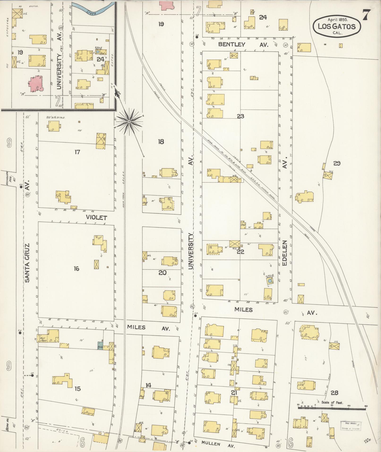 Sanborn Fire Insurance Map from Los Gatos, Santa Clara County, California (1895), Sheet #0007 - Historic Sanborn Fire Insurance Map Print, vintage old map wall art, antique decor, genealogy gift, California California map