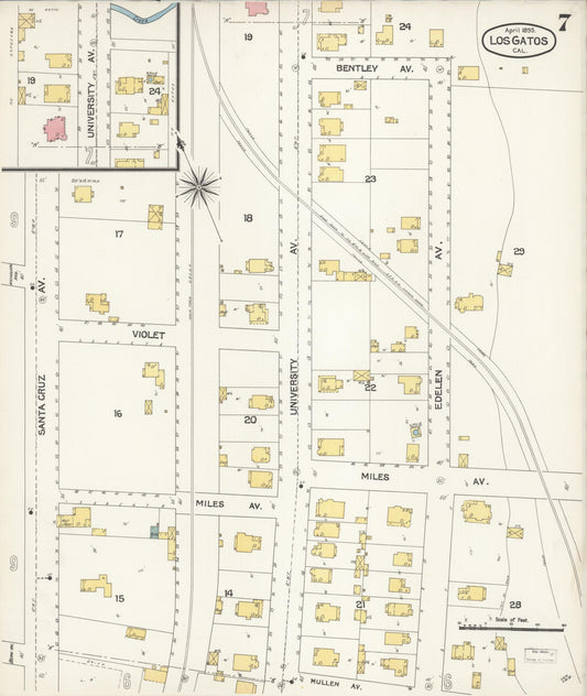 Sanborn Fire Insurance Map from Los Gatos, Santa Clara County, California (1895), Sheet #0007 - Historic Sanborn Fire Insurance Map Print, vintage old map wall art, antique decor, genealogy gift, California California map