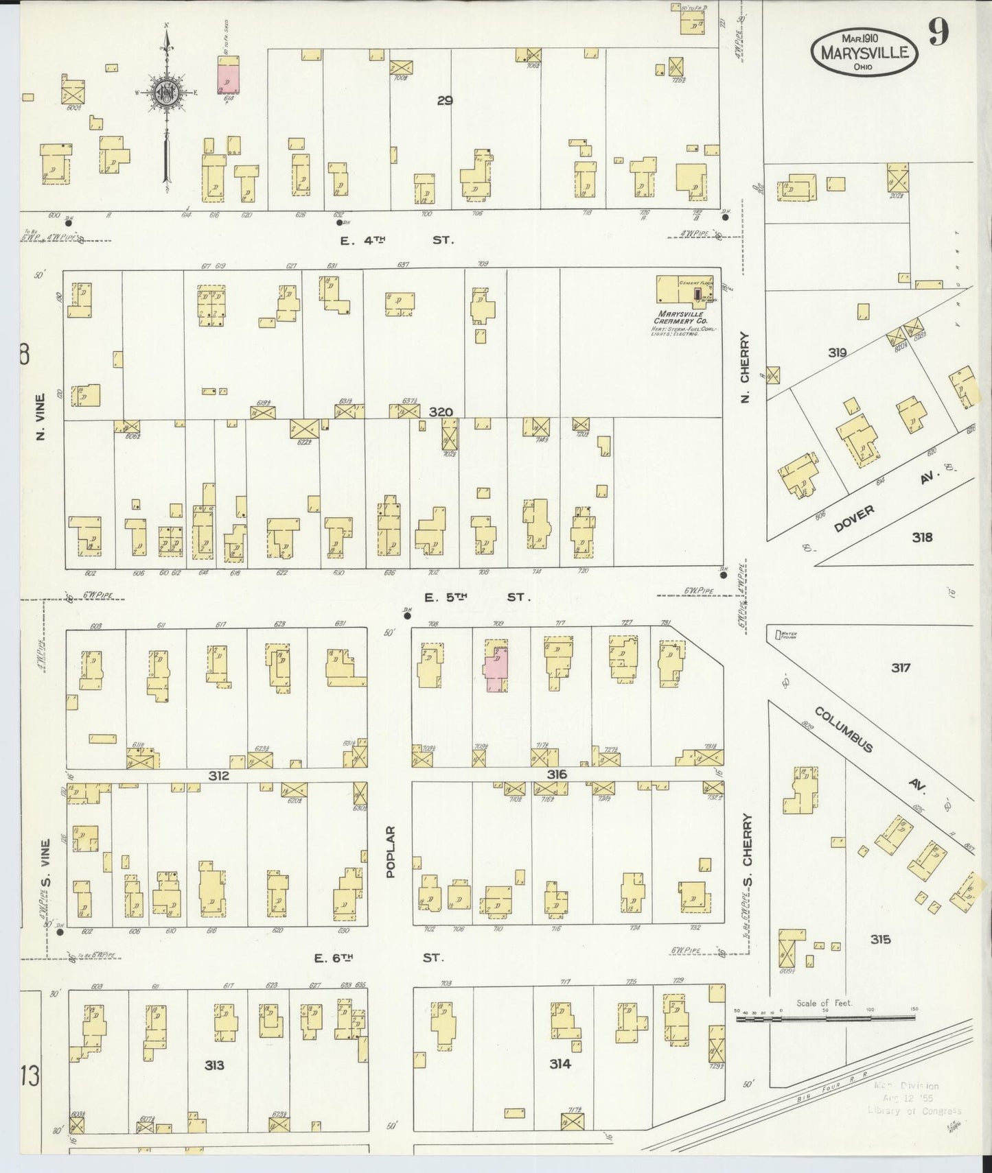 Sanborn Fire Insurance Map from Marysville, Union County, Ohio (1910), Sheet #0009 - Historic Sanborn Fire Insurance Map Print, vintage old map wall art, antique decor, genealogy gift, Ohio Ohio map