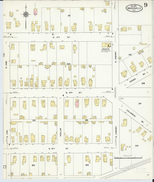 Sanborn Fire Insurance Map from Marysville, Union County, Ohio (1910), Sheet #0009 - Historic Sanborn Fire Insurance Map Print, vintage old map wall art, antique decor, genealogy gift, Ohio Ohio map