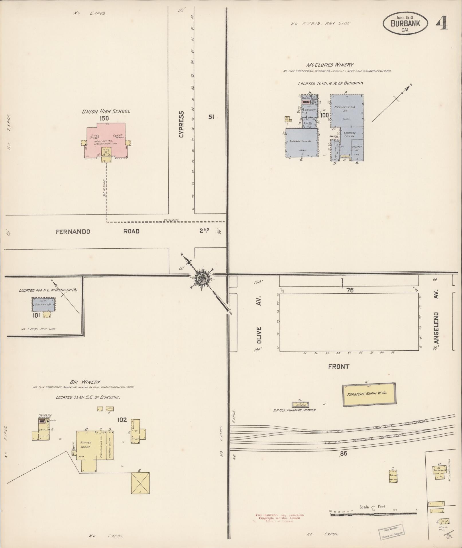 Sanborn Fire Insurance Map from Burbank, Los Angeles County, California (1910), Sheet #0004 - Complete Map Set gallery image, historic Sanborn map, vintage wall art, California California