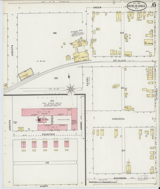 Sanborn Fire Insurance Map from Havre De Grace, Harford County, Maryland (1894), Sheet #0006 - Historic Sanborn Fire Insurance Map Print, vintage old map wall art