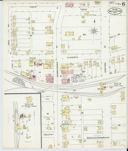 Sanborn Fire Insurance Map from Wellston, Jackson County, Ohio (1897), Sheet #0006 - Historic Sanborn Fire Insurance Map Print, vintage old map wall art, antique decor, genealogy gift, Ohio Ohio map