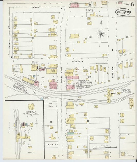 Sanborn Fire Insurance Map from Wellston, Jackson County, Ohio (1897), Sheet #0006 - Historic Sanborn Fire Insurance Map Print, vintage old map wall art, antique decor, genealogy gift, Ohio Ohio map