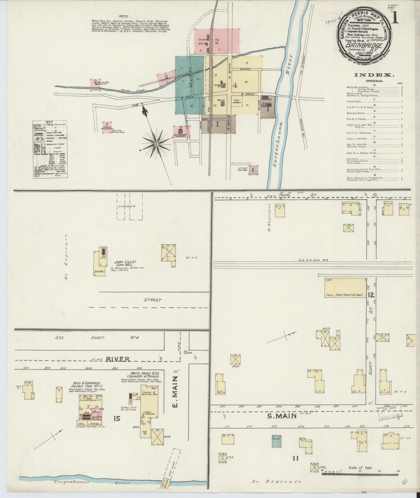 Sanborn Fire Insurance Map from Bainbridge, Chenango County, New York (1891), Sheet #0001 - Complete Map Set gallery image, historic Sanborn map, vintage wall art, New York New York
