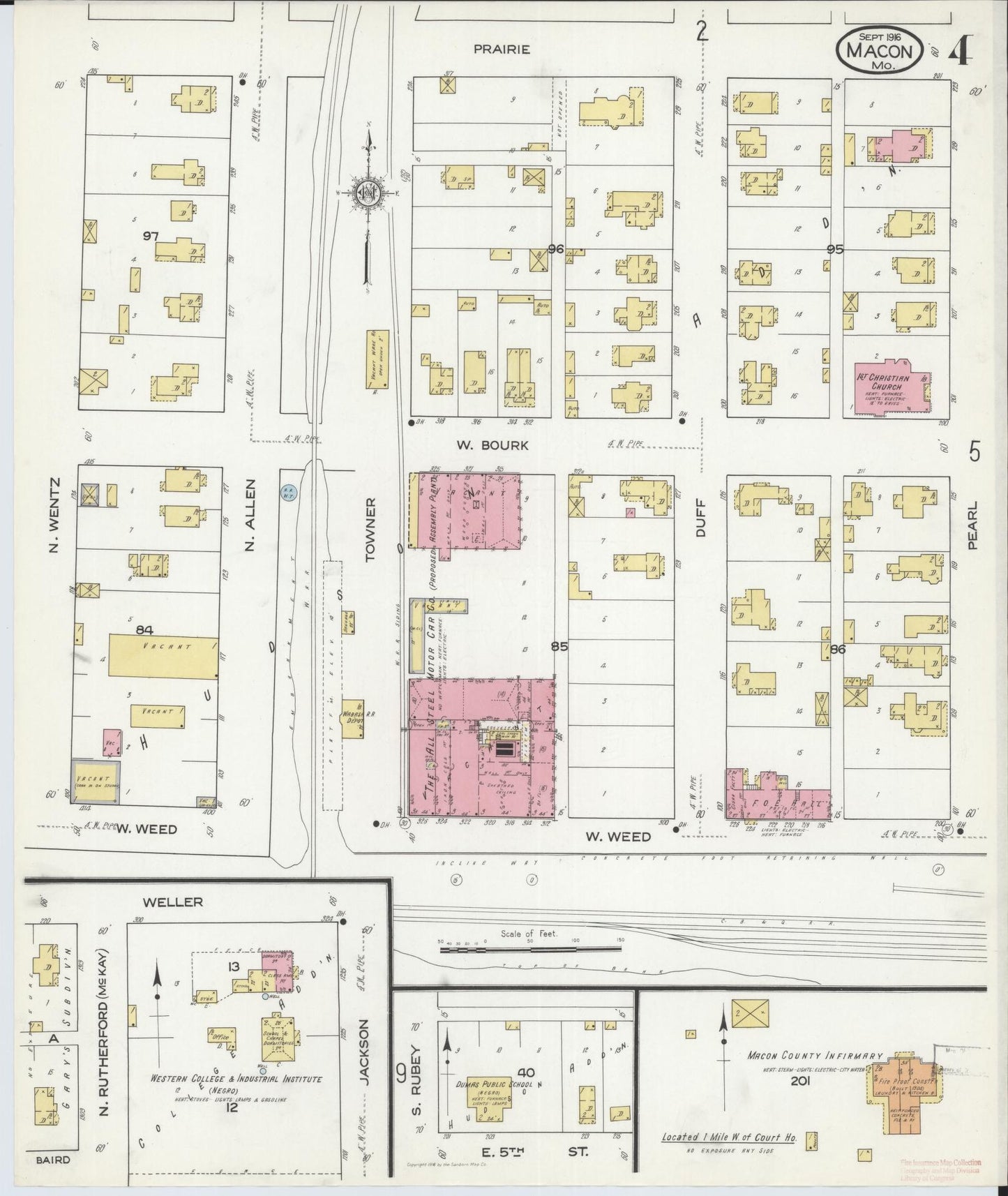 Sanborn Fire Insurance Map from Macon, Macon County, Missouri (1916), Sheet #0004 - Historic Sanborn Fire Insurance Map Print, vintage old map wall art, antique decor, genealogy gift, Missouri Missouri map
