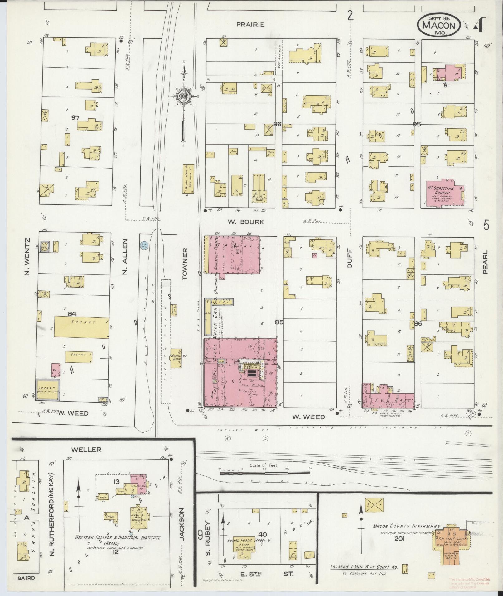 Sanborn Fire Insurance Map from Macon, Macon County, Missouri (1916), Sheet #0004 - Historic Sanborn Fire Insurance Map Print, vintage old map wall art, antique decor, genealogy gift, Missouri Missouri map