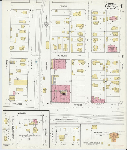 Sanborn Fire Insurance Map from Macon, Macon County, Missouri (1916), Sheet #0004 - Historic Sanborn Fire Insurance Map Print, vintage old map wall art, antique decor, genealogy gift, Missouri Missouri map