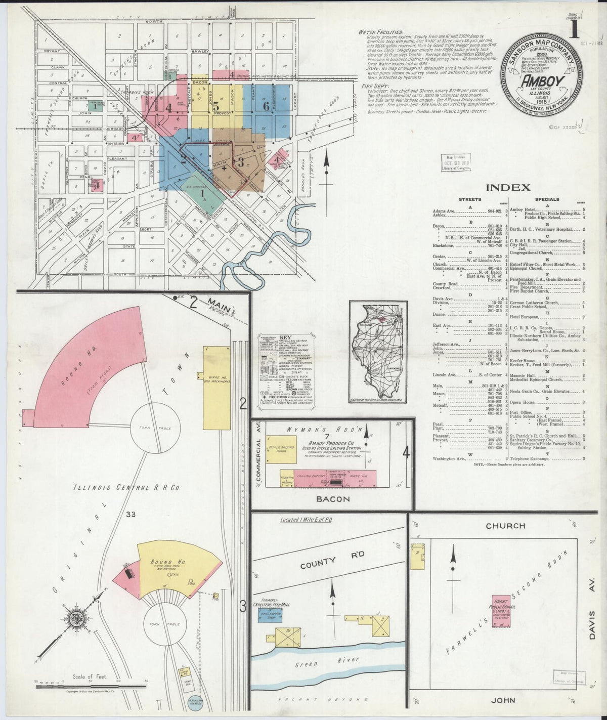Sanborn Fire Insurance Map from Amboy, Lee County, Illinois (1918), Sheet #0001 - Complete Map Set gallery image, historic Sanborn map, vintage wall art, Illinois Illinois