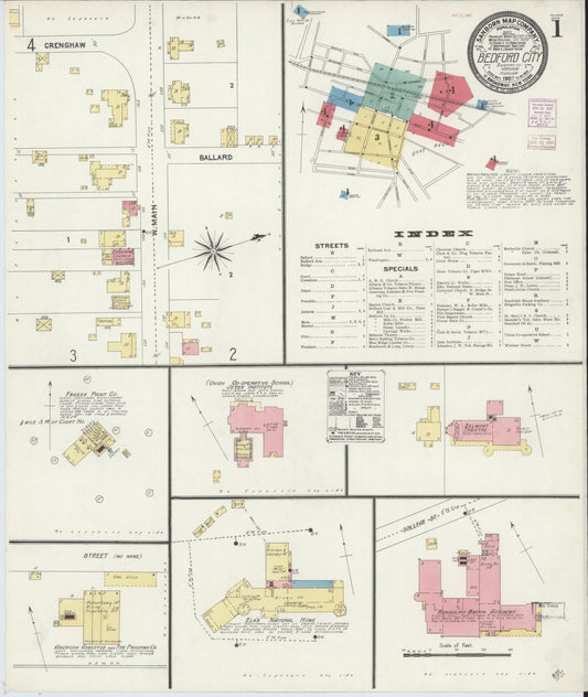 Sanborn Fire Insurance Map from Bedford, Independent Cities, Virginia (1907), Sheet #0001 - Complete Map Set gallery image, historic Sanborn map, vintage wall art, Virginia Virginia