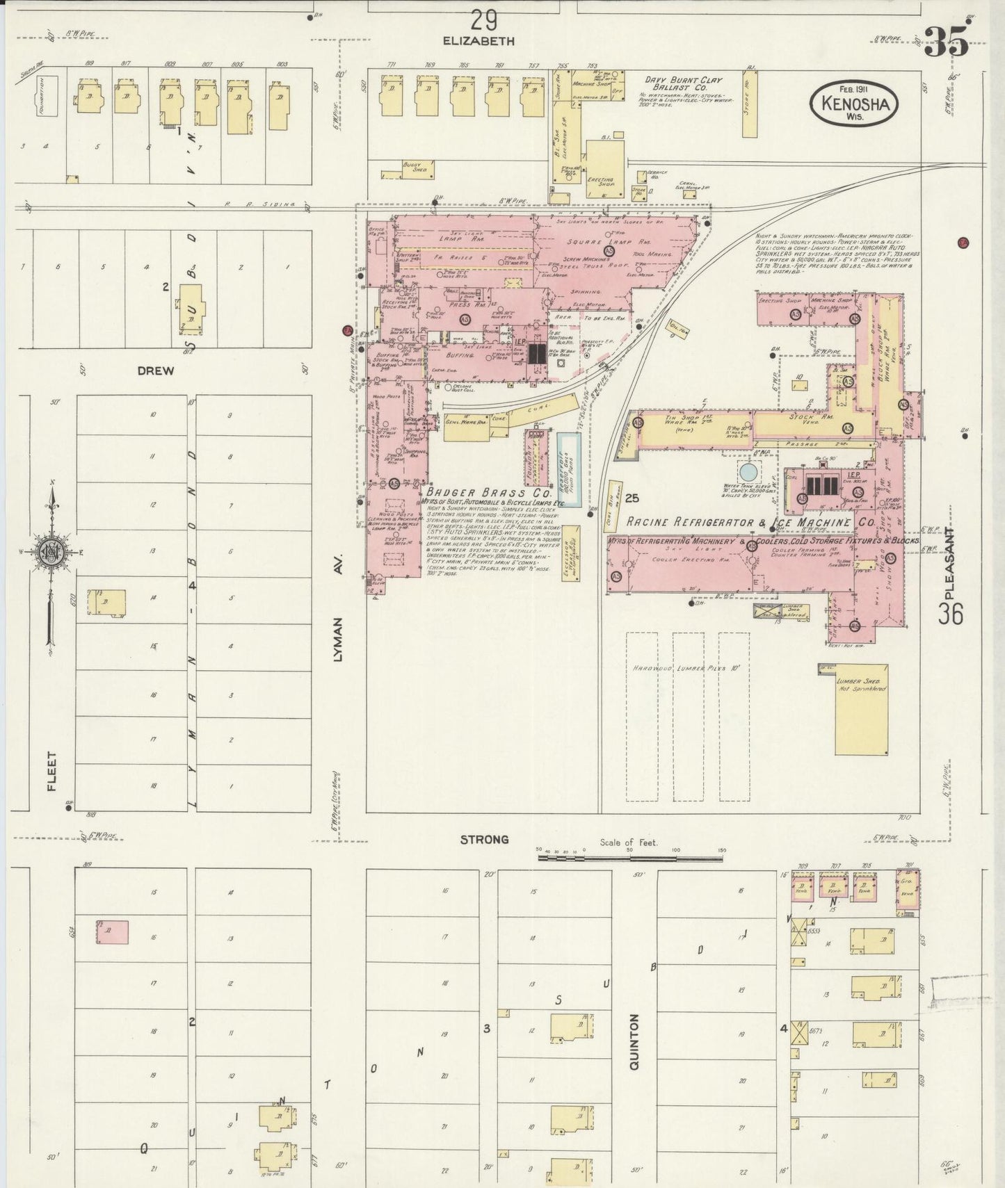 Sanborn Fire Insurance Map from Kenosha, Kenosha County, Wisconsin (1911), Sheet #0035 - Complete Map Set gallery image, historic Sanborn map, vintage wall art, Wisconsin Wisconsin
