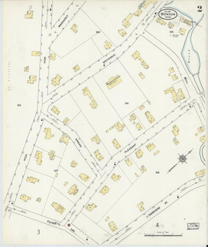 Sanborn Fire Insurance Map from Monson, Hampden County, Massachusetts (1911), Sheet #0002 - Historic Sanborn Fire Insurance Map Print, vintage old map wall art, antique decor, genealogy gift, Massachusetts Massachusetts map