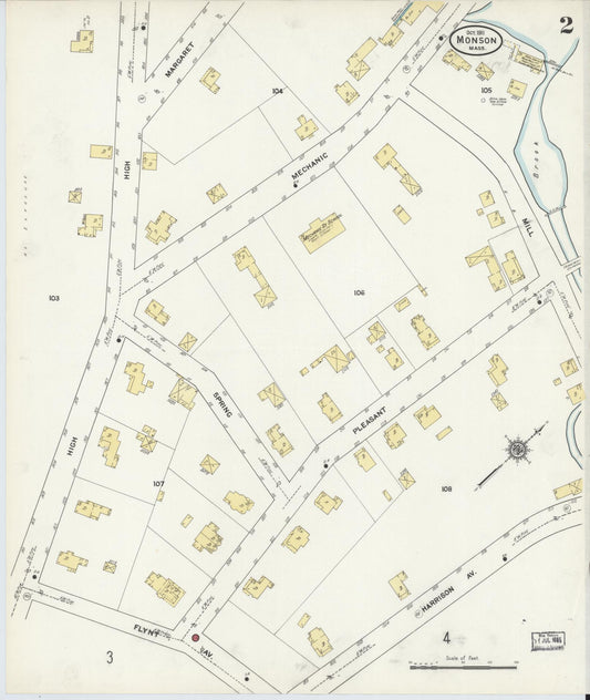 Sanborn Fire Insurance Map from Monson, Hampden County, Massachusetts (1911), Sheet #0002 - Historic Sanborn Fire Insurance Map Print, vintage old map wall art, antique decor, genealogy gift, Massachusetts Massachusetts map
