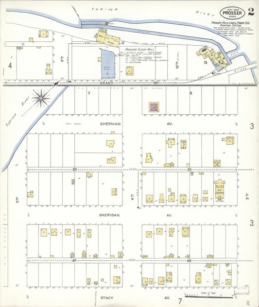 Sanborn Fire Insurance Map from Prosser, Benton County, Washington (1909), Sheet #0002 - Historic Sanborn Fire Insurance Map Print, vintage old map wall art, antique decor, genealogy gift, Washington Washington map