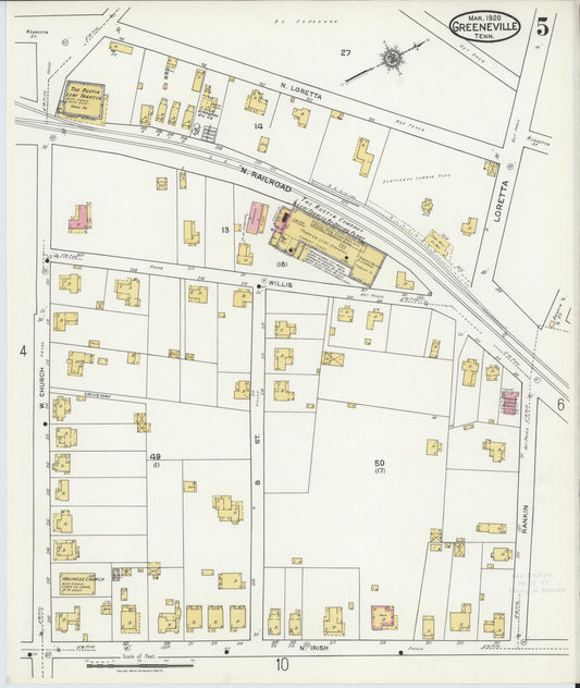 Sanborn Fire Insurance Map from Greeneville, Greene County, Tennessee (1920), Sheet #0005 - Historic Sanborn Fire Insurance Map Print, vintage old map wall art, antique decor, genealogy gift, Tennessee Tennessee map