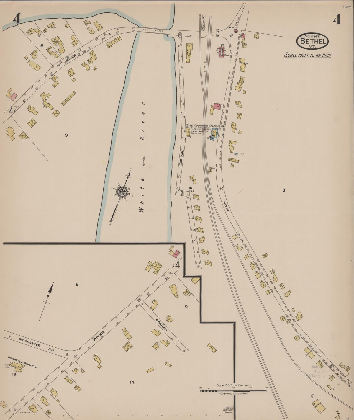 Sanborn Fire Insurance Map from Bethel, Windsor County, Vermont (1922), Sheet #0004 - Complete Map Set gallery image, historic Sanborn map, vintage wall art, Vermont Vermont