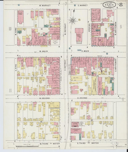 Sanborn Fire Insurance Map from Xenia, Greene County, Ohio (1895), Sheet #0008 - Historic Sanborn Fire Insurance Map Print, vintage old map wall art, antique decor, genealogy gift, Ohio Ohio map