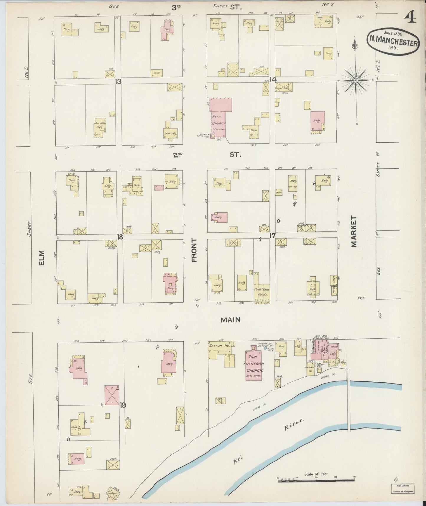 Sanborn Fire Insurance Map from North Manchester, Wabash County, Indiana. (1890), Sheet 4 – Historic Sanborn Fire Insurance Map Print