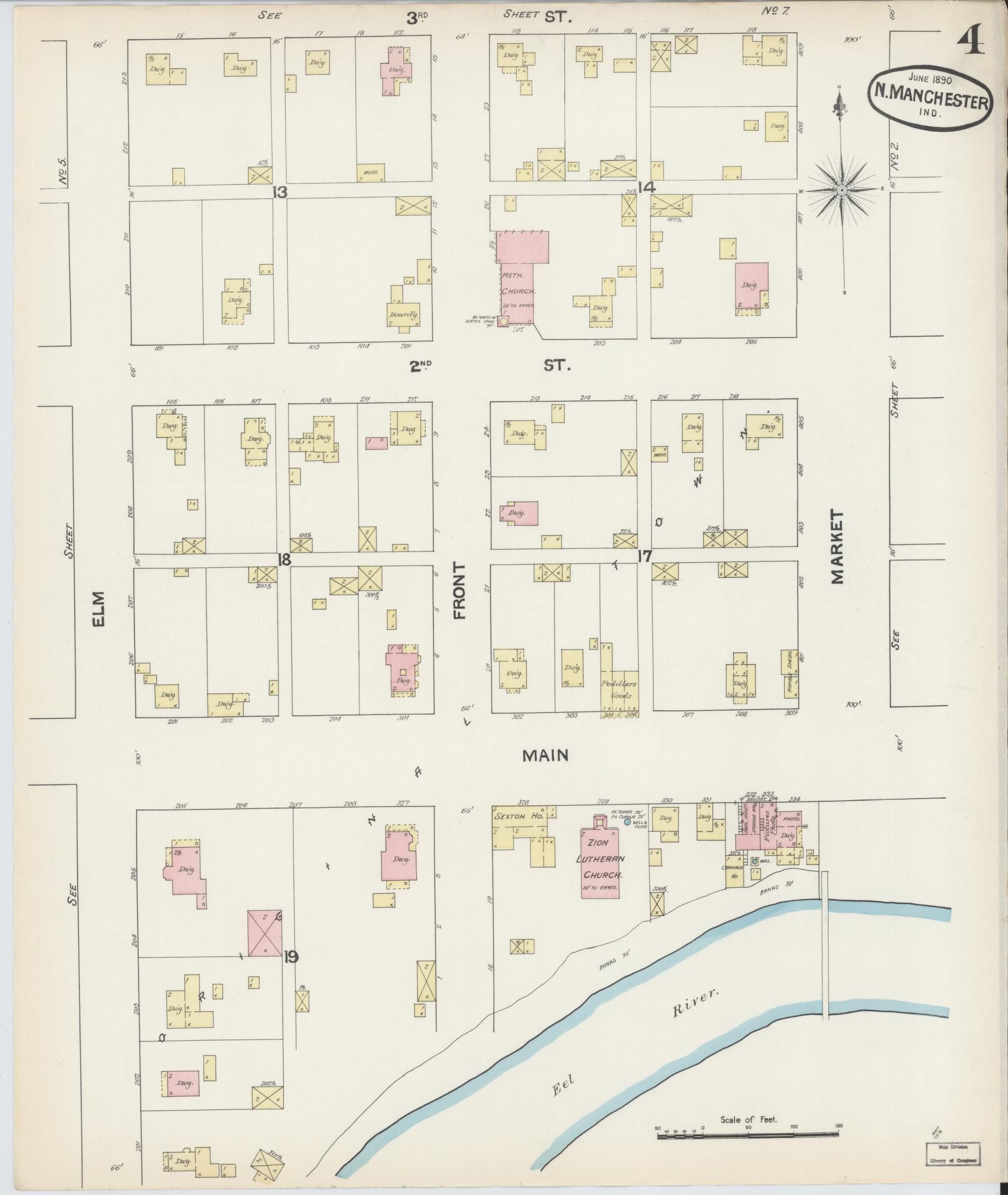 Sanborn Fire Insurance Map from North Manchester, Wabash County, Indiana. (1890), Sheet 4 – Historic Sanborn Fire Insurance Map Print