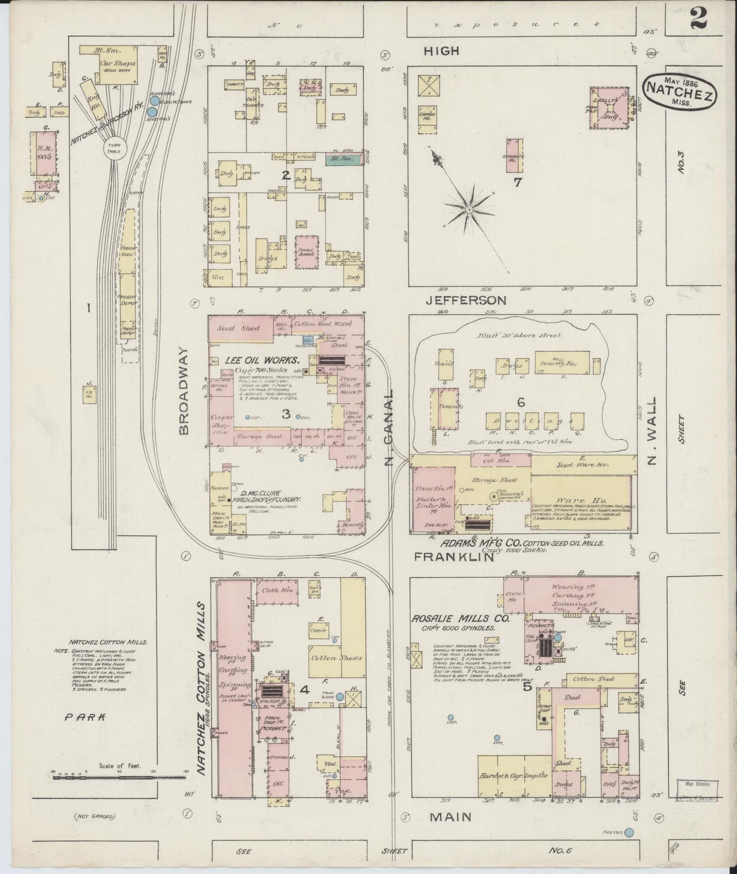 Sanborn Fire Insurance Map from Natchez, Adams County, Mississippi (1886), Sheet #0002 - Complete Map Set gallery image, historic Sanborn map, vintage wall art, Mississippi Mississippi