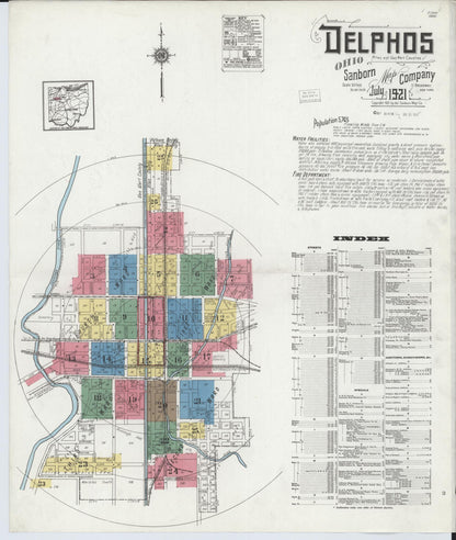 Sanborn Fire Insurance Map from Delphos, Van Wert And Allen Counties, Ohio (1921), Sheet #0001 - Historic Sanborn Fire Insurance Map Print, vintage old map wall art, antique decor, genealogy gift, Ohio Ohio map