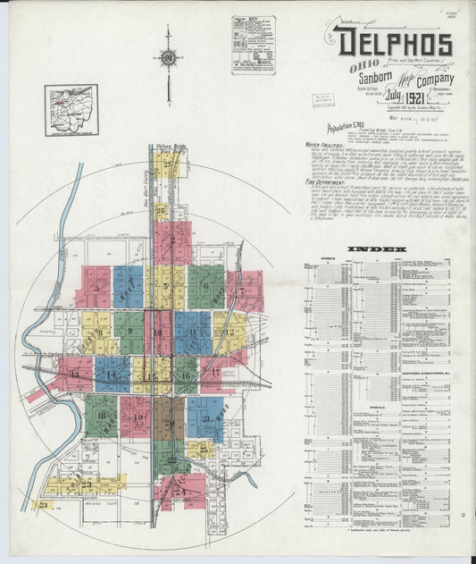 Sanborn Fire Insurance Map from Delphos, Van Wert And Allen Counties, Ohio (1921), Sheet #0001 - Historic Sanborn Fire Insurance Map Print, vintage old map wall art, antique decor, genealogy gift, Ohio Ohio map