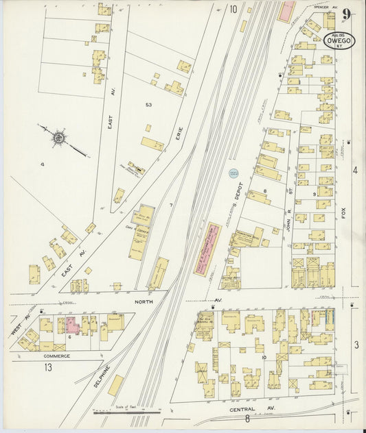 Sanborn Fire Insurance Map from Owego, Tioga County, New York (1915), Sheet #0009 - Historic Sanborn Fire Insurance Map Print, vintage old map wall art, antique decor, genealogy gift, New York New York map