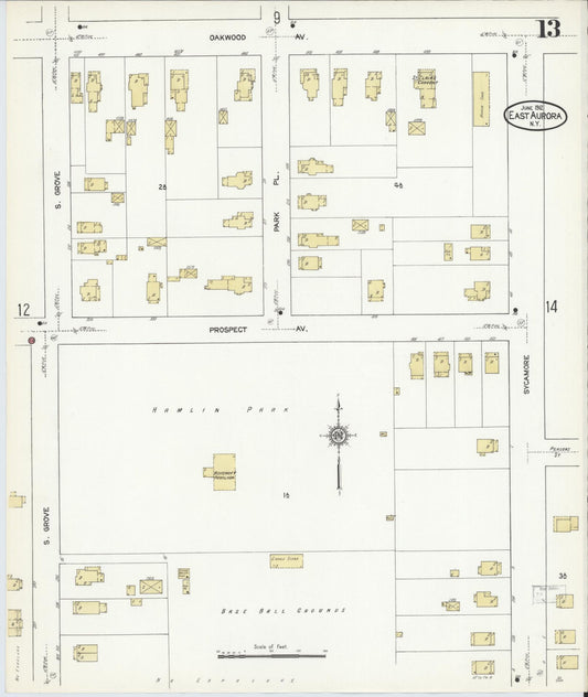Sanborn Fire Insurance Map from East Aurora, Erie County, New York (1912), Sheet #0013 - Historic Sanborn Fire Insurance Map Print, vintage old map wall art, antique decor, genealogy gift, New York New York map