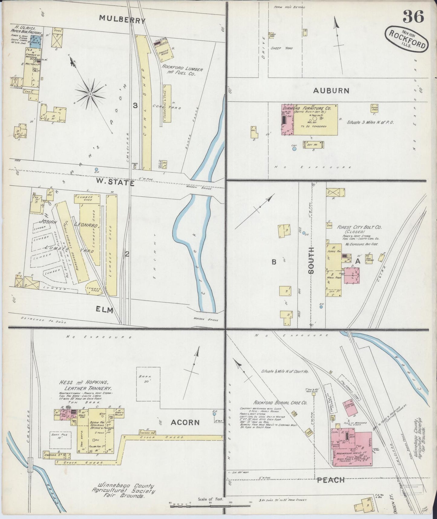 Sanborn Fire Insurance Map from Rockford, Winnebago County, Illinois (1891), Sheet #0036 - Complete Map Set gallery image, historic Sanborn map, vintage wall art, Illinois Illinois