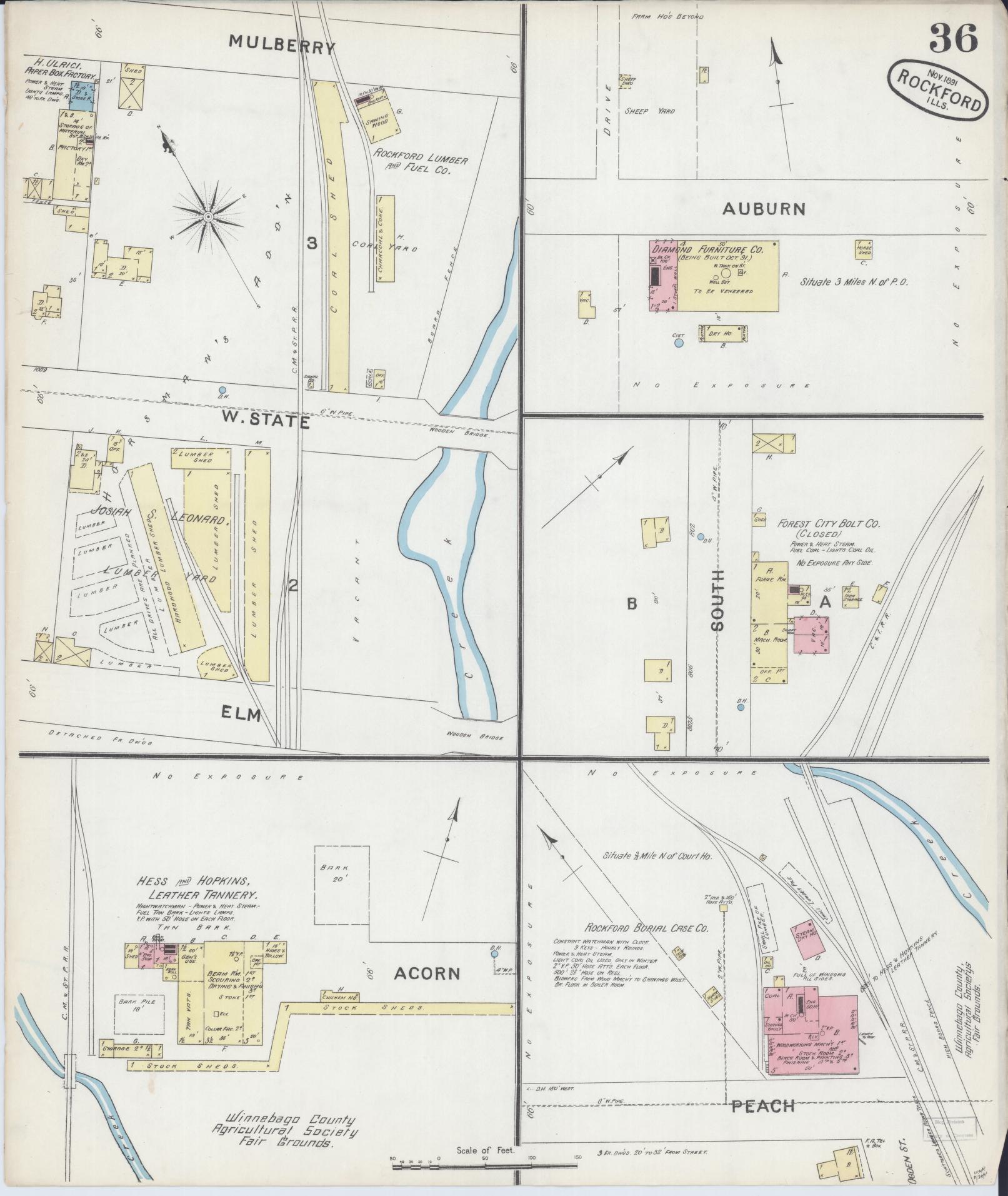 Sanborn Fire Insurance Map from Rockford, Winnebago County, Illinois (1891), Sheet #0036 - Complete Map Set gallery image, historic Sanborn map, vintage wall art, Illinois Illinois