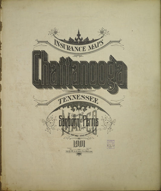 Sanborn Fire Insurance Map from Chattanooga, Hamilton County, Tennessee (1901), Sheet #0001 - Historic Sanborn Fire Insurance Map Print, vintage old map wall art, antique decor, genealogy gift, Tennessee Tennessee map