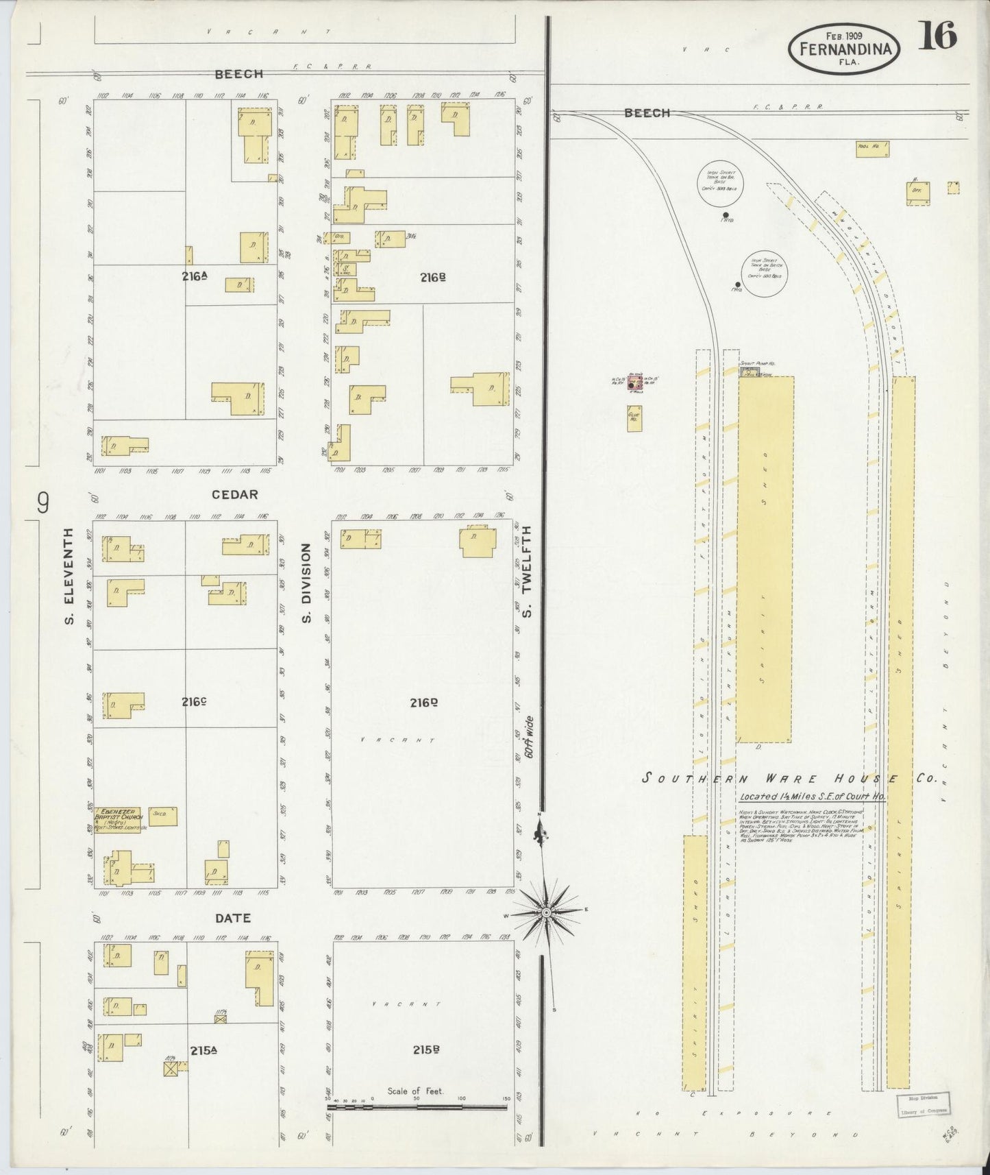 Sanborn Fire Insurance Map from Fernandina, Nassau County, Florida (1909), Sheet #0016 - Complete Map Set gallery image, historic Sanborn map, vintage wall art, Florida Florida