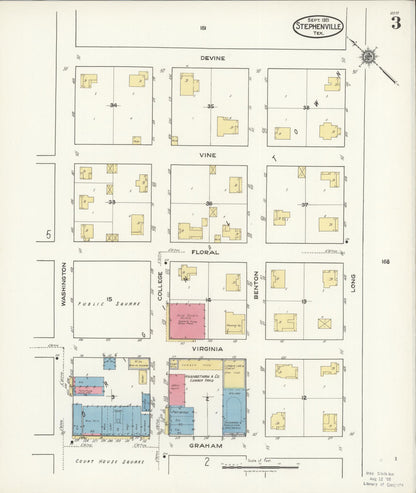 Sanborn Fire Insurance Map from Stephenville, Erath County, Texas (1921), Sheet #0003 - Complete Map Set gallery image, historic Sanborn map, vintage wall art, Texas Texas