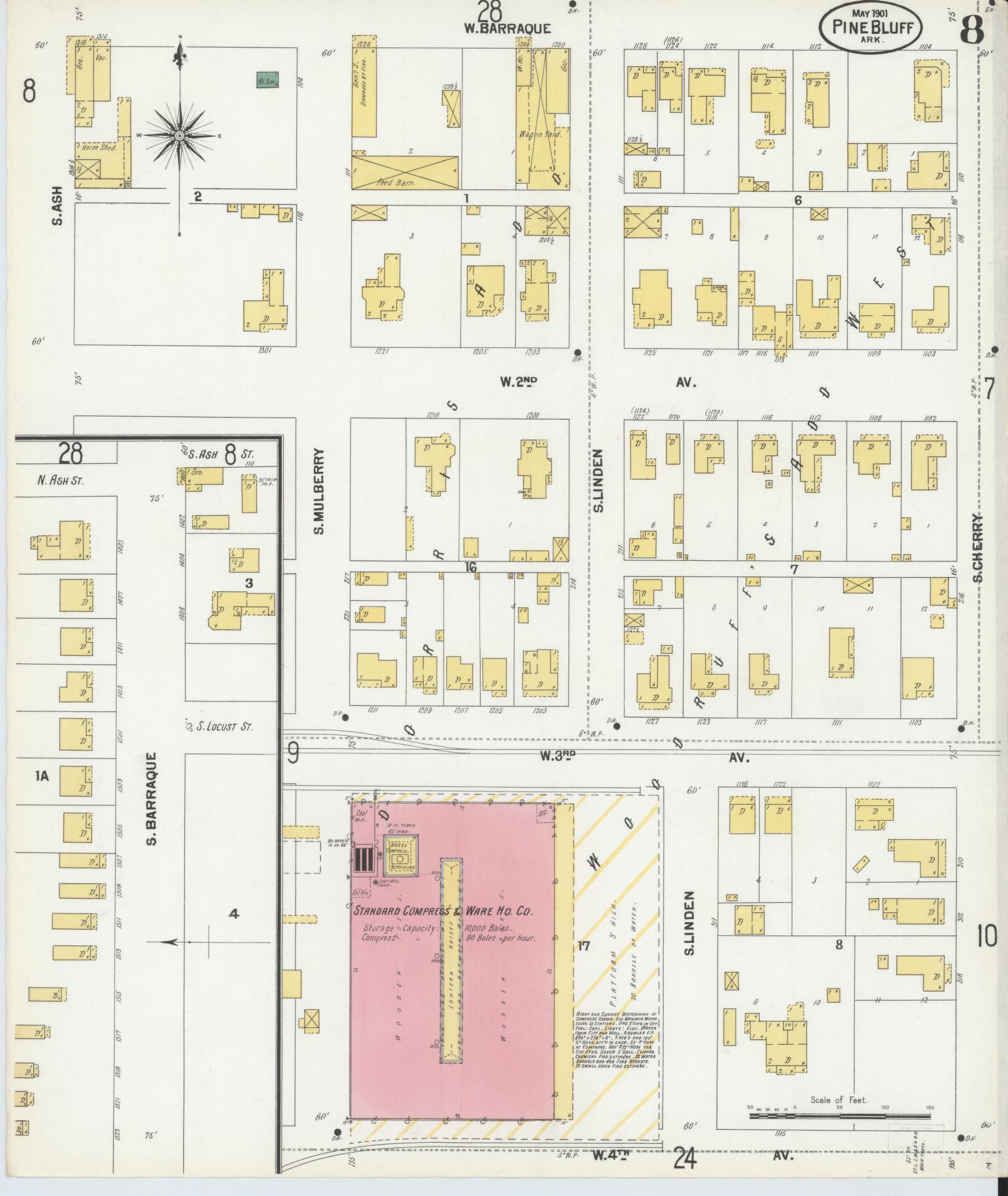 Sanborn Fire Insurance Map from Pine Bluff, Jefferson County, Arkansas (1901), Sheet #0008 - Complete Map Set gallery image, historic Sanborn map, vintage wall art, Arkansas Arkansas