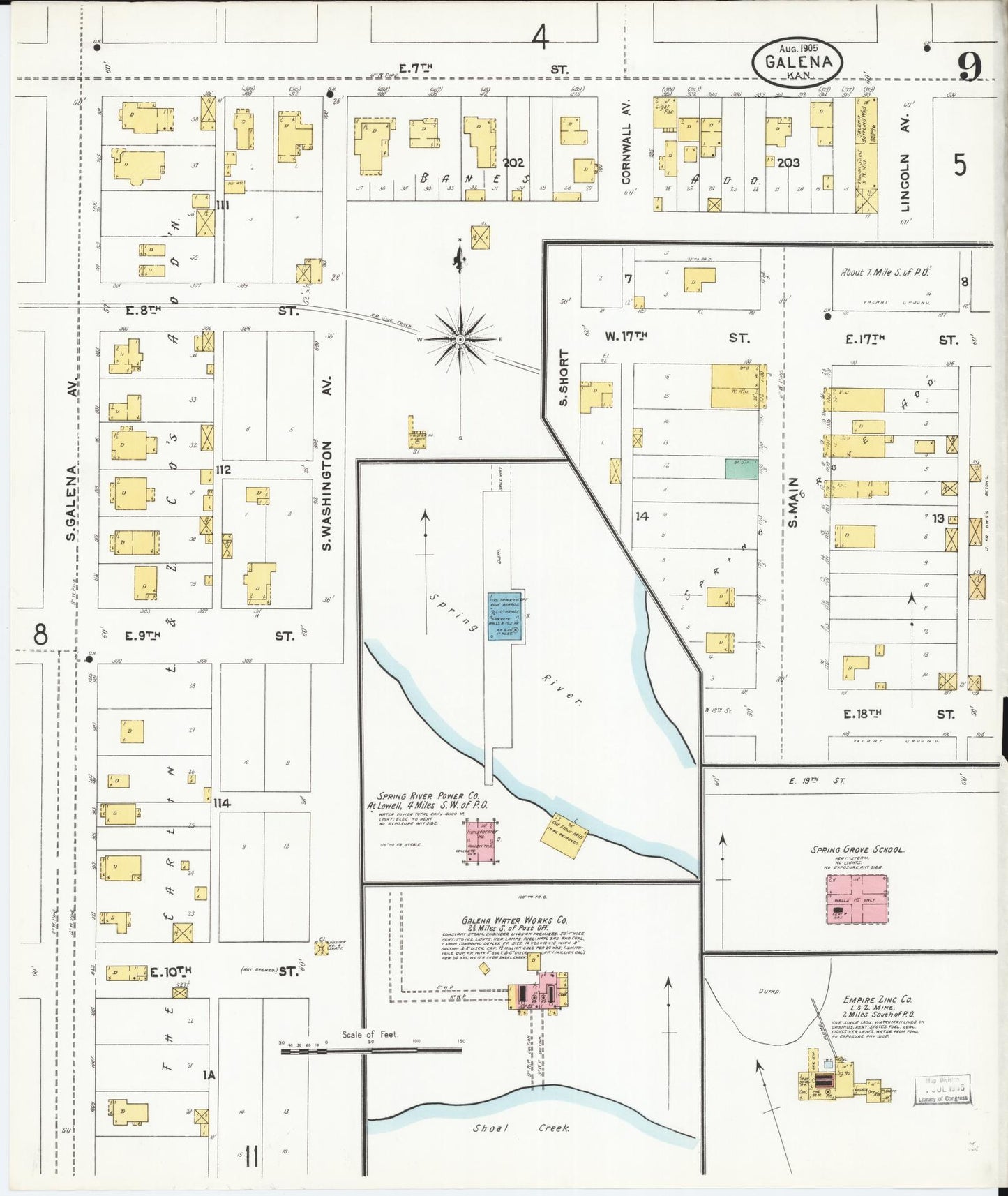 Sanborn Fire Insurance Map from Galena, Cherokee County, Kansas (1905), Sheet #0009 - Historic Sanborn Fire Insurance Map Print, vintage old map wall art, antique decor, genealogy gift, Kansas Kansas map