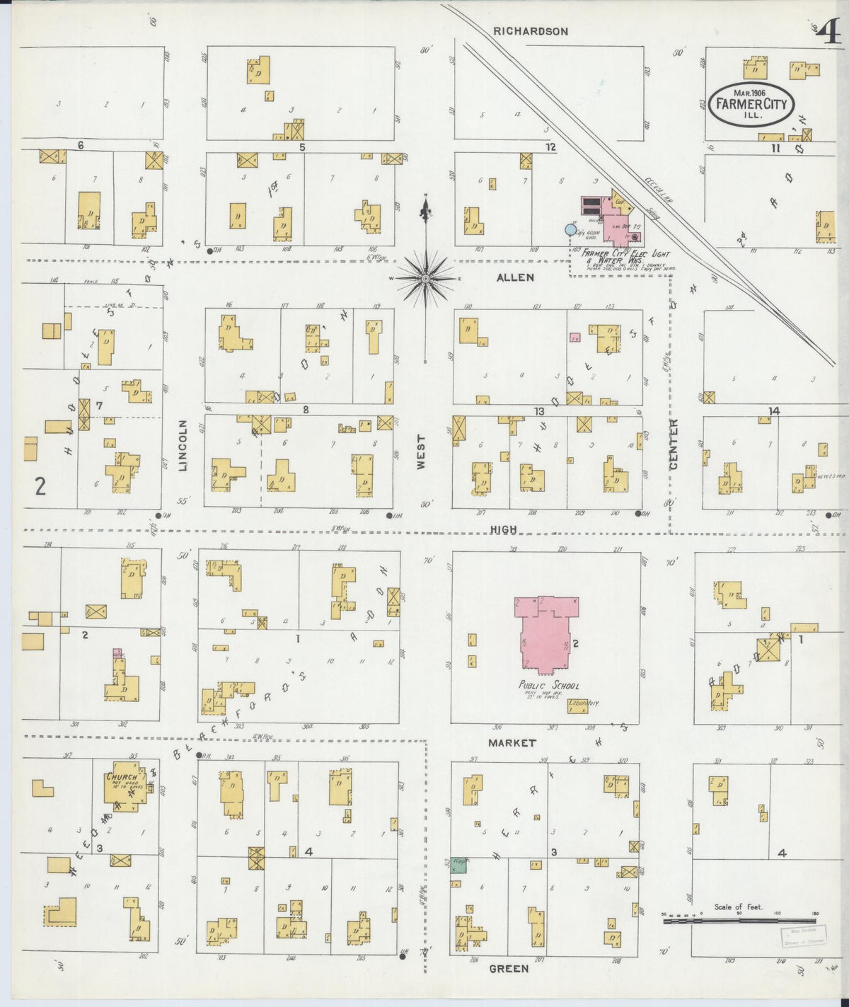 Sanborn Fire Insurance Map from Farmer City, De Witt County, Illinois (1906), Sheet #0004 - Complete Map Set gallery image, historic Sanborn map, vintage wall art, Illinois Illinois