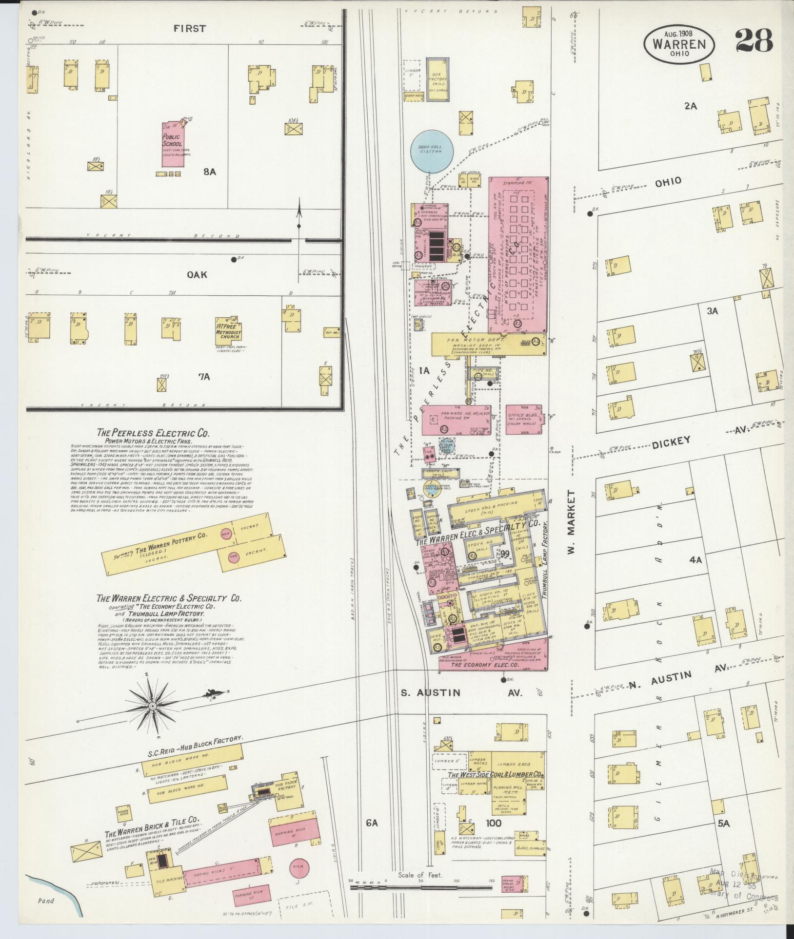 Sanborn Fire Insurance Map from Warren, Trumbull County, Ohio (1908), Sheet #0028 - Complete Map Set gallery image, historic Sanborn map, vintage wall art, Ohio Ohio