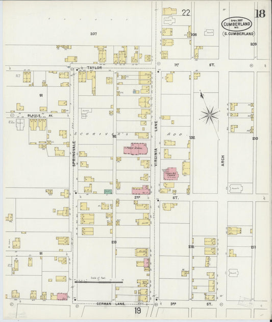 Sanborn Fire Insurance Map from Cumberland, Allegany County, Maryland (1897), Sheet #0018 - Historic Sanborn Fire Insurance Map Print, vintage old map wall art, antique decor, genealogy gift, Maryland Maryland map