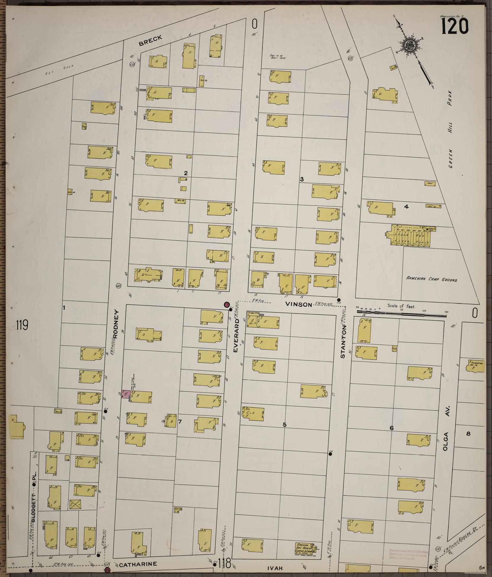 Sanborn Fire Insurance Map from Worcester, Worcester County, Massachusetts (1910), Sheet #0120 - Complete Map Set gallery image, historic Sanborn map, vintage wall art, Massachusetts Massachusetts