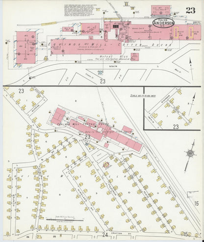 Sanborn Fire Insurance Map from Anderson, Anderson County, South Carolina (1918), Sheet #0023 - Complete Map Set gallery image, historic Sanborn map, vintage wall art, South Carolina South Carolina