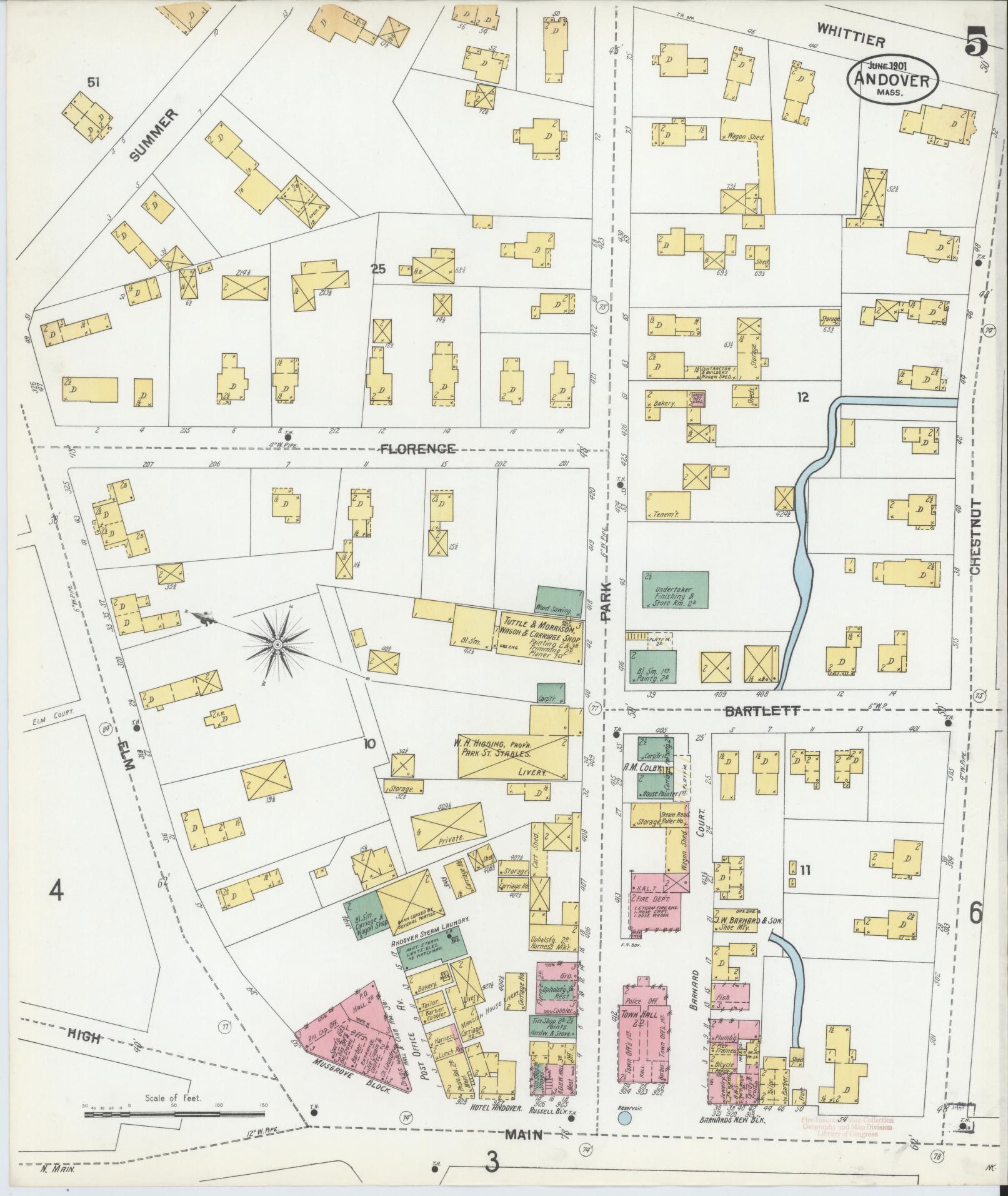 Sanborn Fire Insurance Map from Andover, Essex County, Massachusetts (1901), Sheet #0005 - Complete Map Set gallery image, historic Sanborn map, vintage wall art, Massachusetts Massachusetts