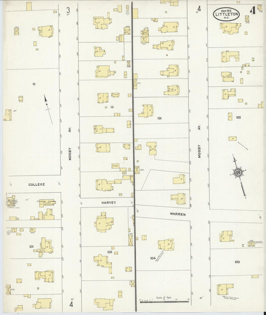 Sanborn Fire Insurance Map from Littleton, Halifax And Warren County, North Carolina (1912), Sheet #0004 - Historic Sanborn Fire Insurance Map Print, vintage old map wall art, antique decor, genealogy gift, North Carolina North Carolina map